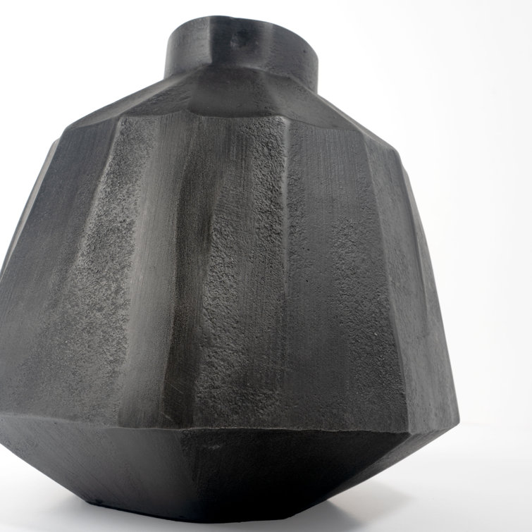 Artemis Geometric Surface Solid Cast Aluminum 11" Table Vase in Grey