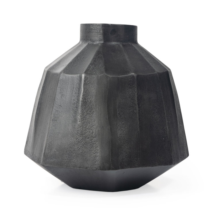 Artemis Geometric Surface Solid Cast Aluminum 11" Table Vase in Grey