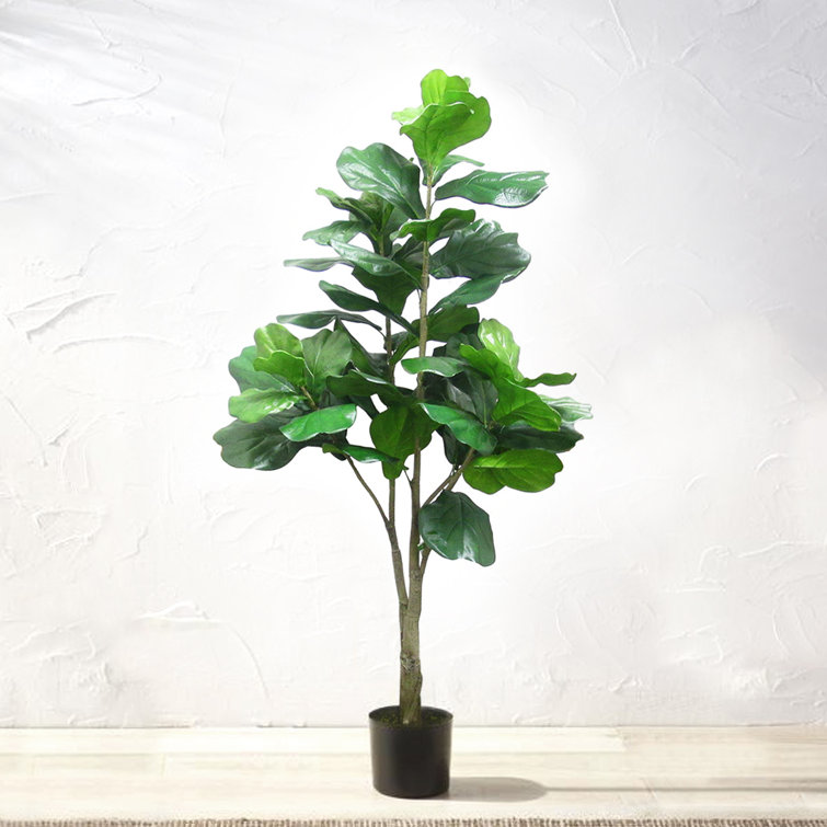 72'' Green Artificial Fiddle Leaf Fig Plant in Black Pot