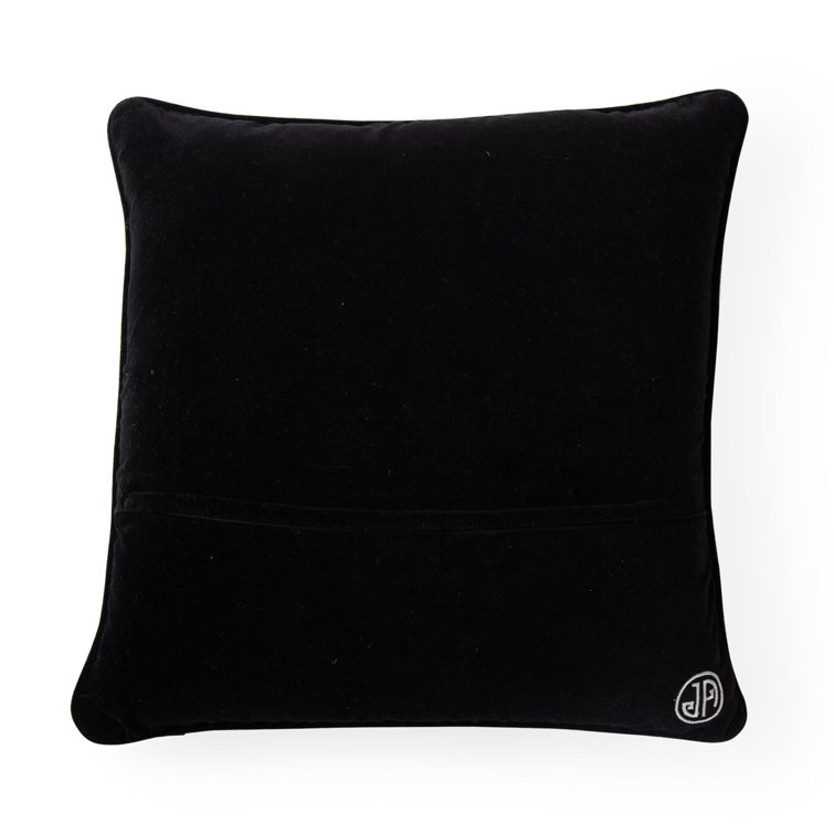 Square Embroidered Velvet Pillow with Red Lips Design