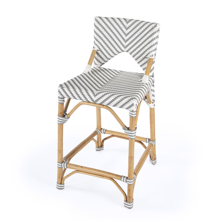 Parisian Arrow Weave Gray and White Rattan Counter Stool