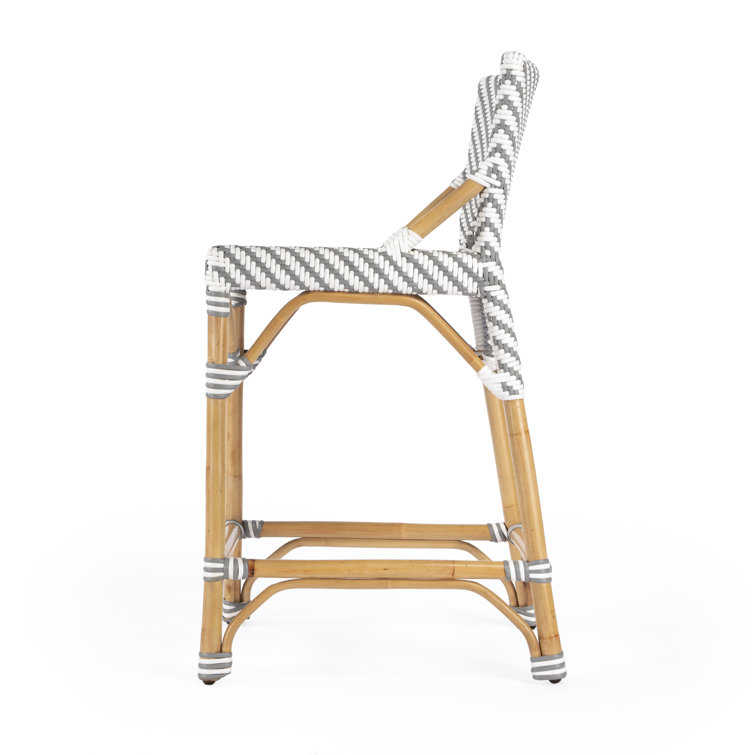 Parisian Arrow Weave Gray and White Rattan Counter Stool