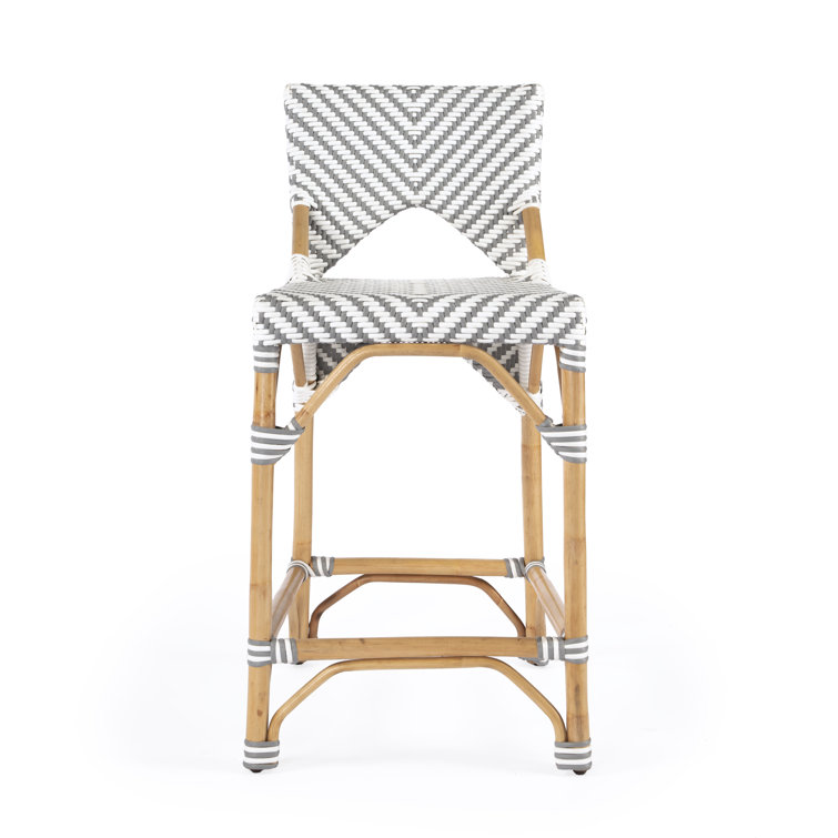 Parisian Arrow Weave Gray and White Rattan Counter Stool