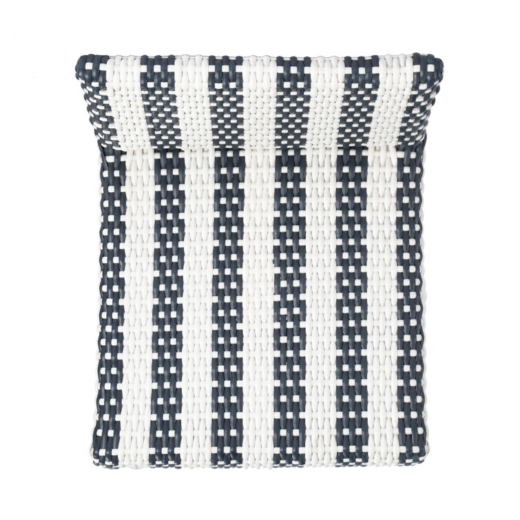 Coastal Charm Rattan and Blue Stripe Low Back Counter Stool