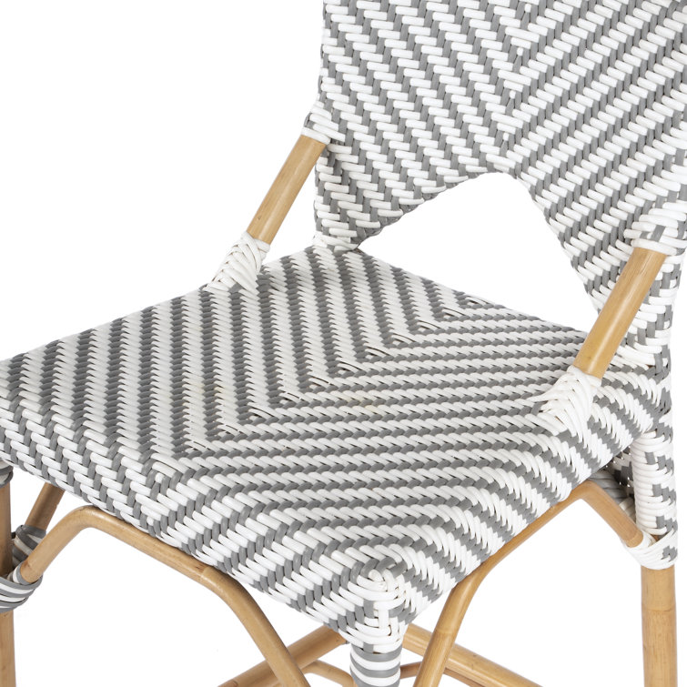 Parisian Arrow Weave Gray and White Rattan Counter Stool