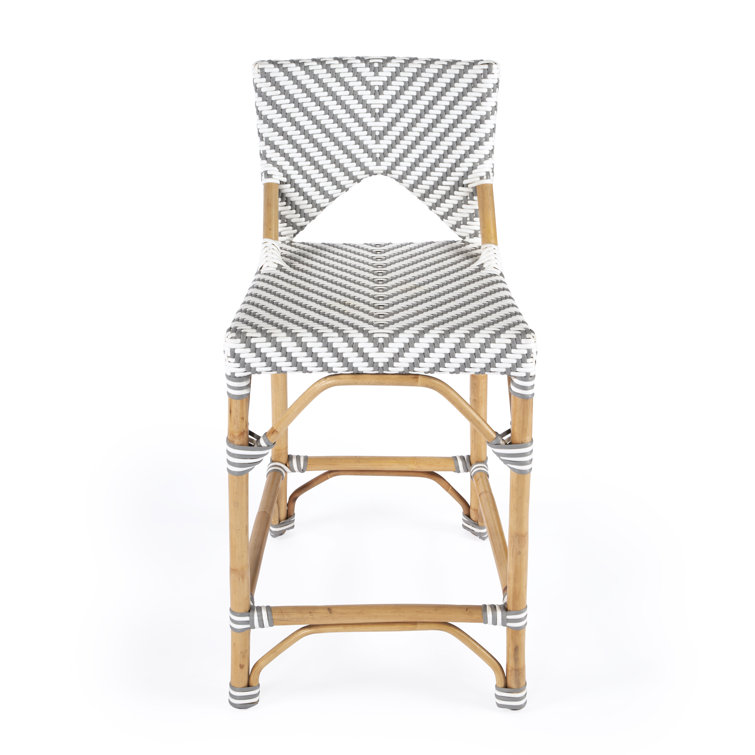 Parisian Arrow Weave Gray and White Rattan Counter Stool
