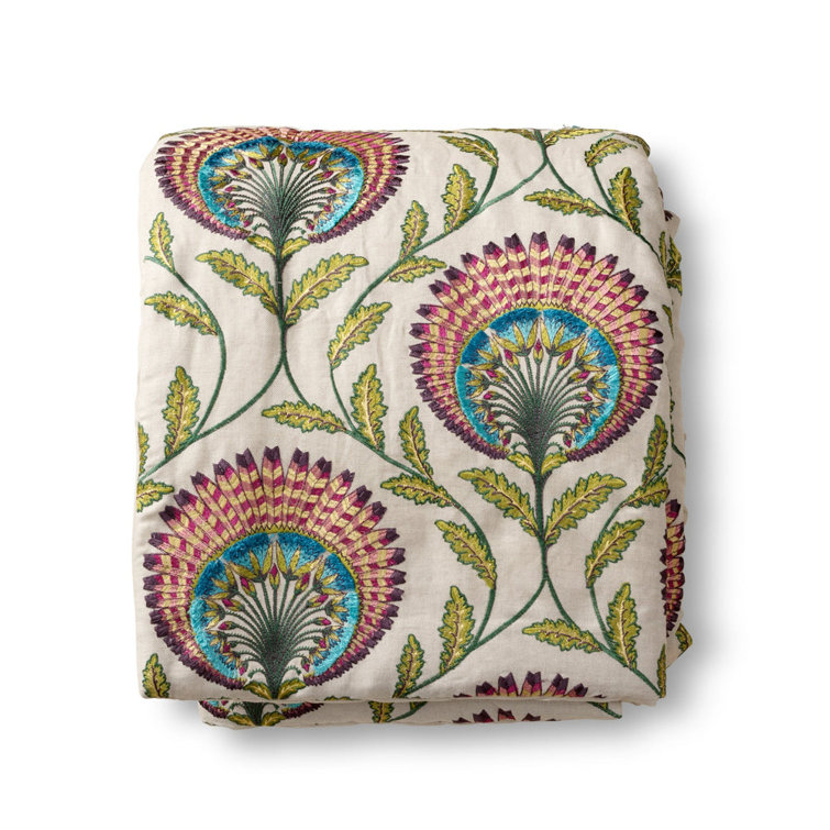 Tavus Peacock-Inspired Reversible Padded Throw 96"x50" - Green/Multi