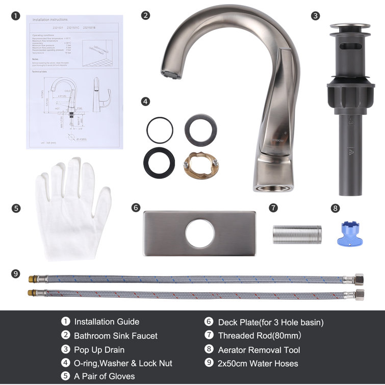 Brushed Nickel Single Handle Bathroom Faucet with Drain Assembly