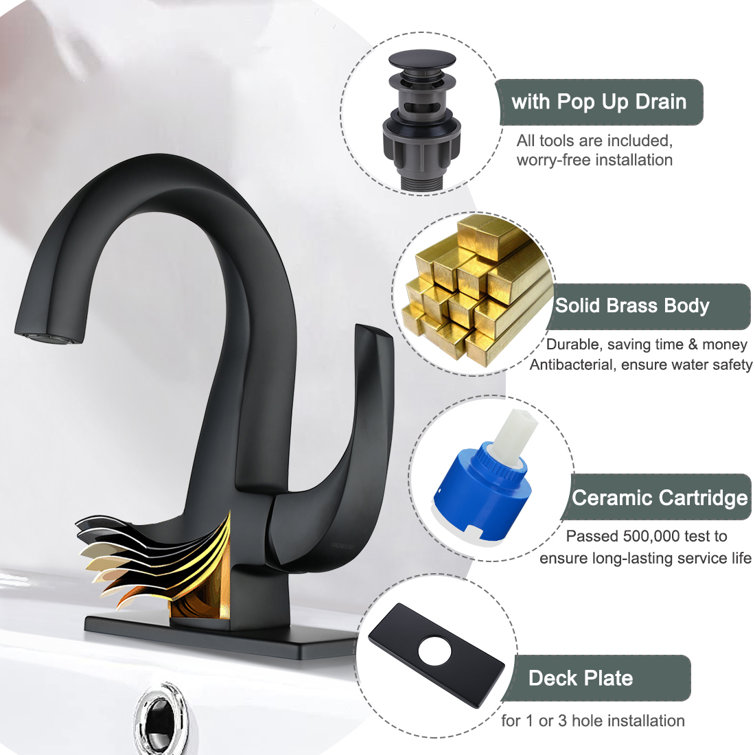 Matte Black Single-Handle Brass Bathroom Faucet with Drain Assembly