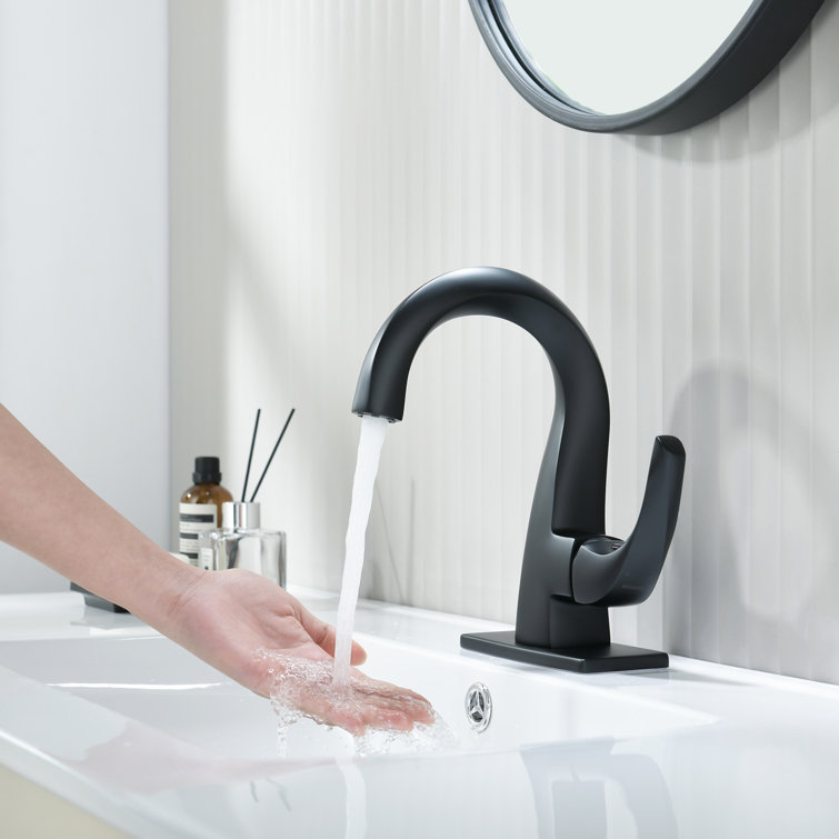 Matte Black Single-Handle Brass Bathroom Faucet with Drain Assembly