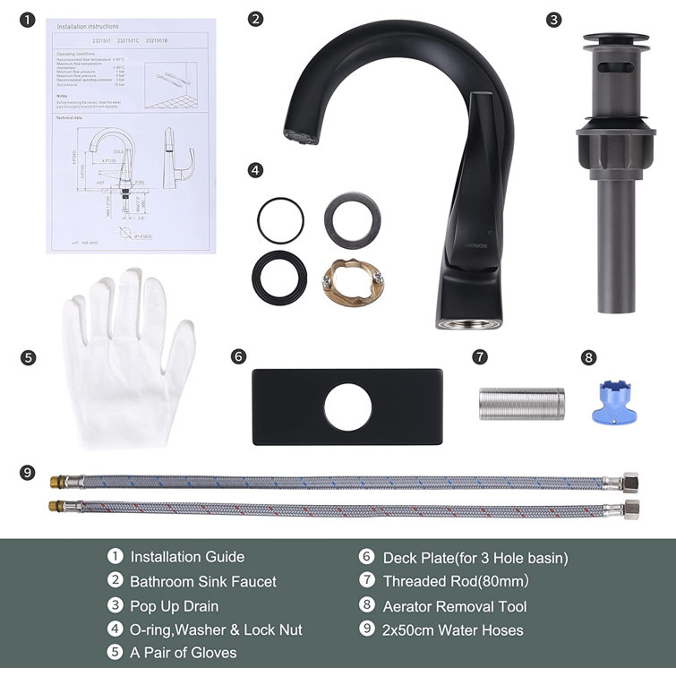 Matte Black Single-Handle Brass Bathroom Faucet with Drain Assembly