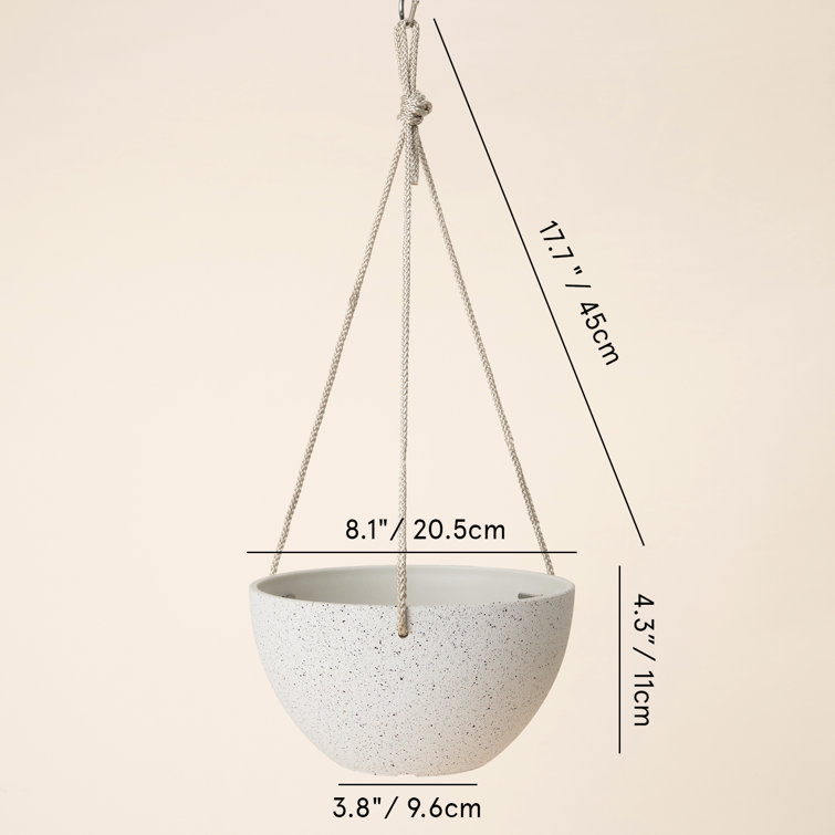 Speckled White 10'' Hanging Planters with Rope Hanger, Set of 2