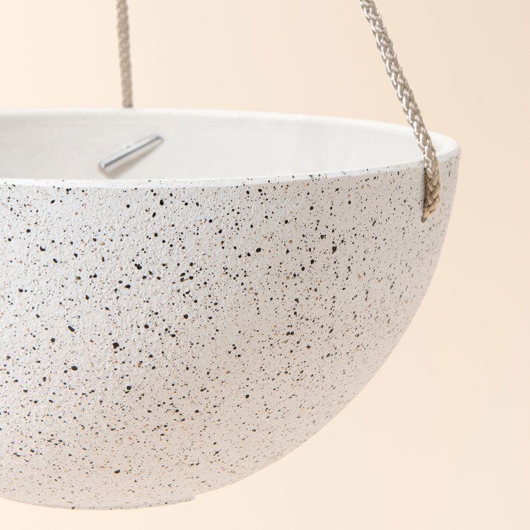Speckled White 10'' Hanging Planters with Rope Hanger, Set of 2