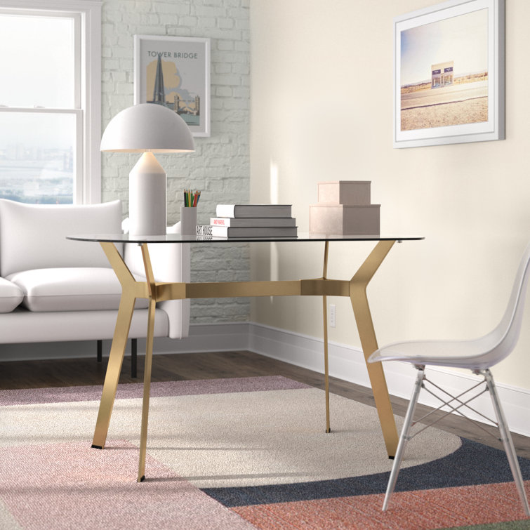 48" Oval Clear Glass Top with Gold Boomerang Legs Table
