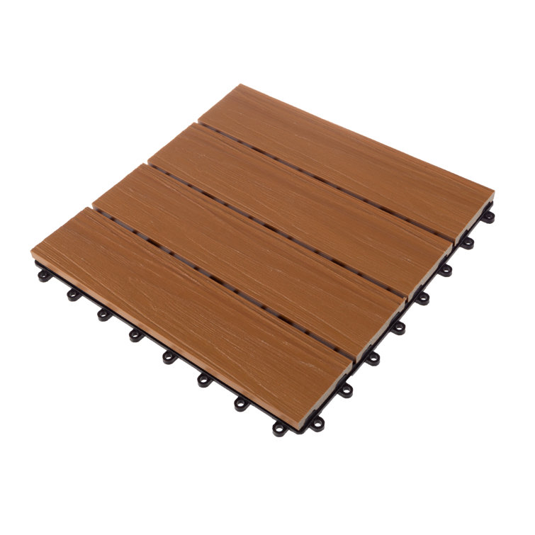 Brown Woodgrain Composite Interlocking Outdoor Deck Tiles - 11.63" x 11.63"