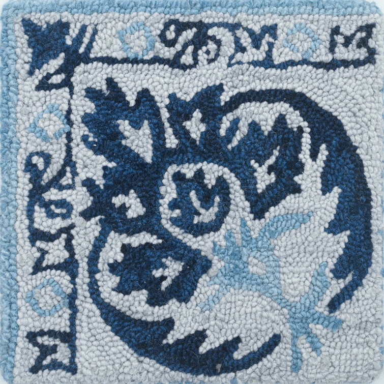 Hand Tufted Blue Wool Rectangular Rug with Cotton Backing