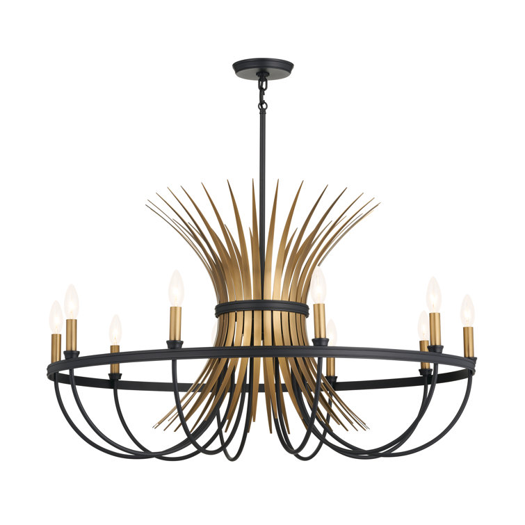 Baile Elegant Black 10-Light Taper Candle Chandelier with Vintage Brass Accents
