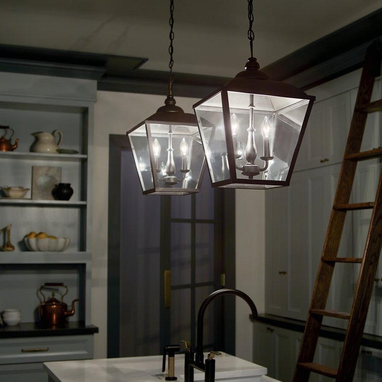 Dame Vintage Textured Black 2-Light Lantern Pendant with Clear Glass