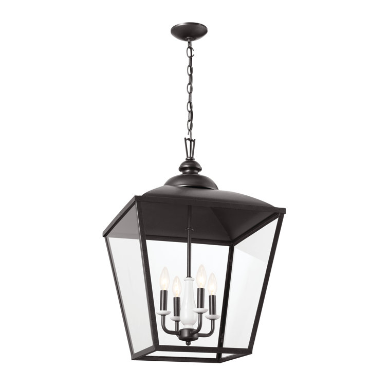 Gentle Hill 27.5" 4-Light Anvil Iron and Glass Lantern Pendant