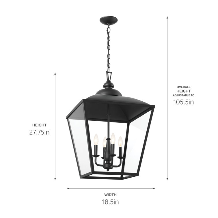 Textured Black 4-Light Lantern Pendant with Glass Panels