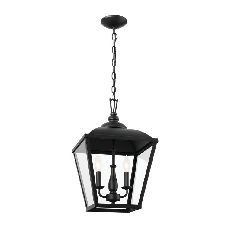 Dame Vintage Textured Black 2-Light Lantern Pendant with Clear Glass