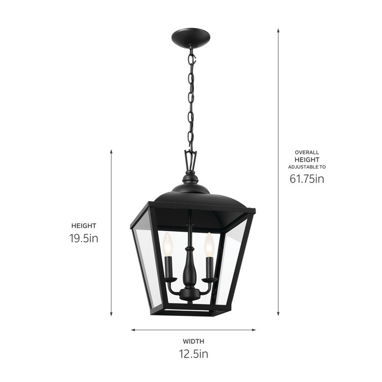 Dame Vintage Textured Black 2-Light Lantern Pendant with Clear Glass