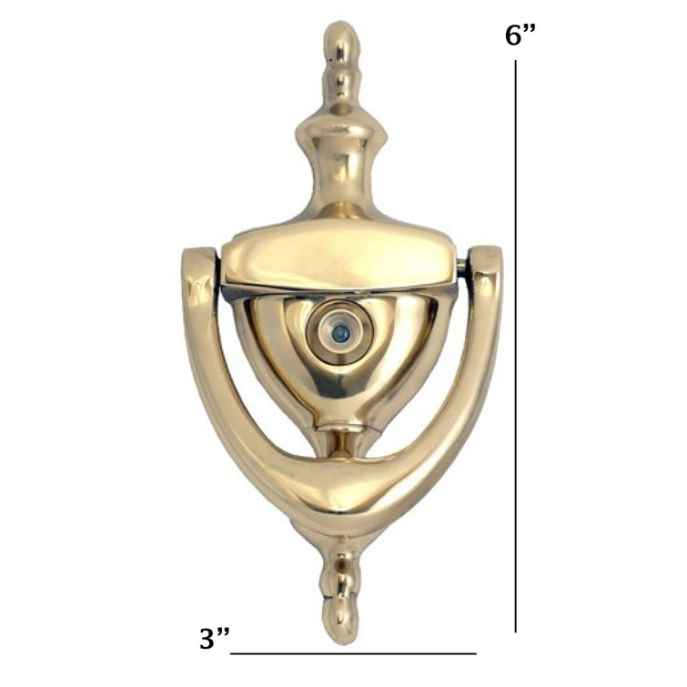 Polished Brass Traditional Colonial Style Door Knocker with Eyeviewer