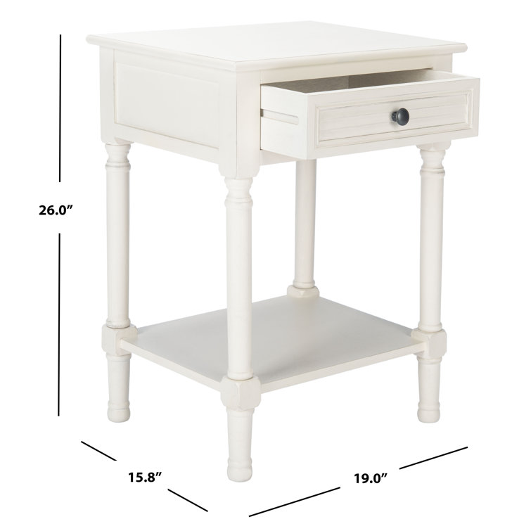 Tate Distressed White Wood Accent Table with Carved Details