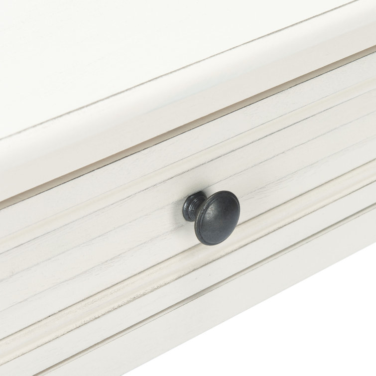 Tate Distressed White Wood Accent Table with Carved Details