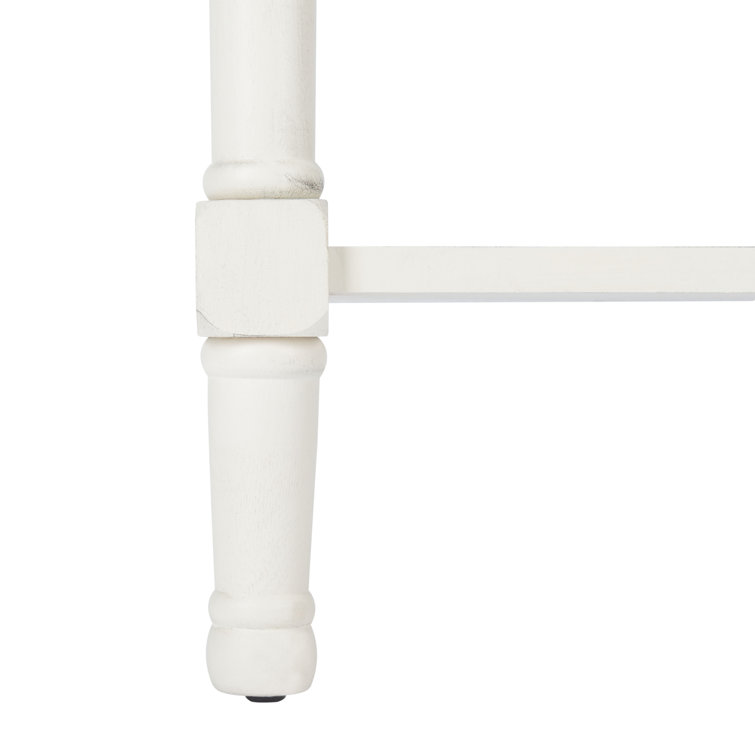 Tate Distressed White Wood Accent Table with Carved Details