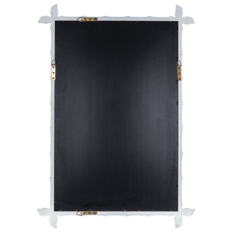 Glossy White Bamboo-Inspired Rectangular Wall Mirror
