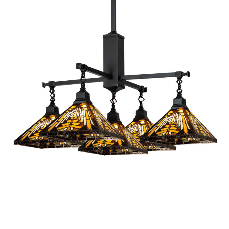 Craftsman Brown Nuevo Mission 5-Light Chandelier with Sunflower Glass Shades