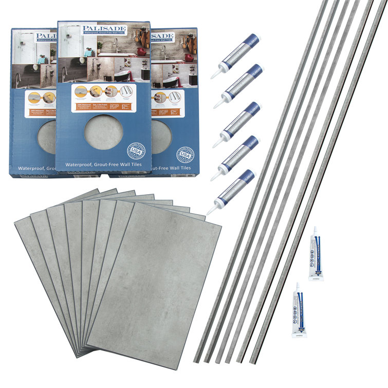 Palisade Frost Nickel Interlocking Vinyl Tile Shower Kit