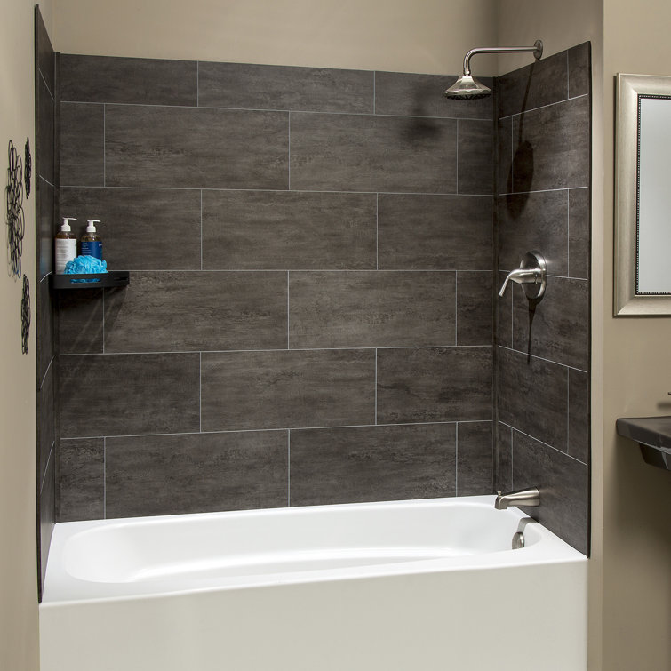 Ashen Slate Vinyl Interlocking Tile Shower Kit, 23.2 in x 11.1 in