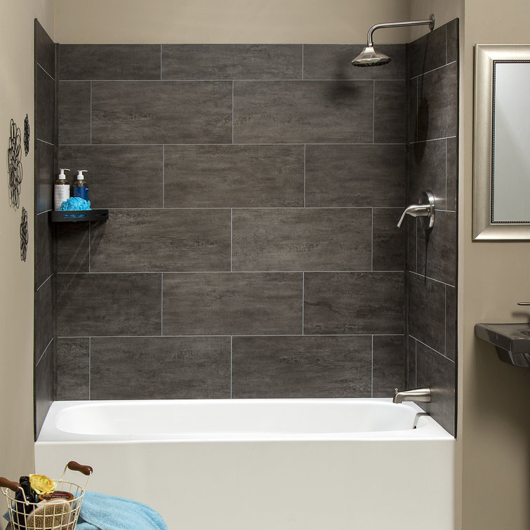 Ashen Slate Vinyl Interlocking Tile Shower Kit, 23.2 in x 11.1 in