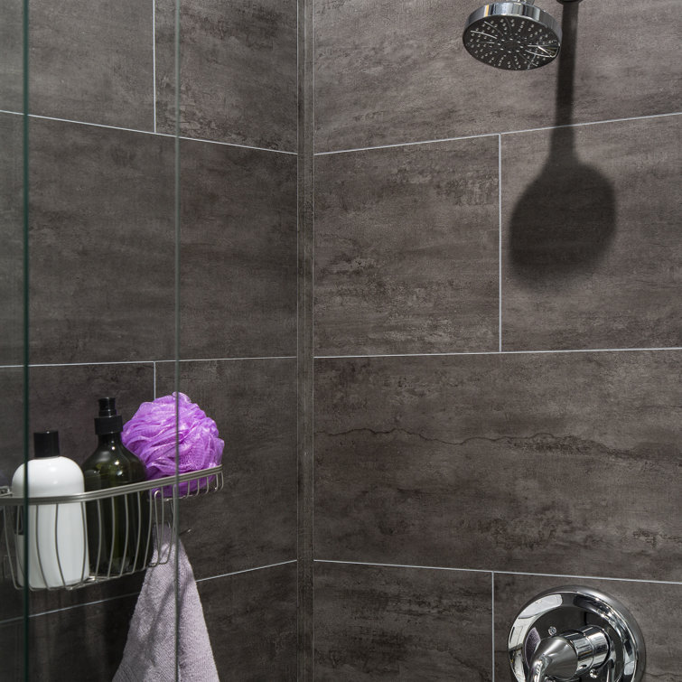 Ashen Slate Vinyl Interlocking Tile Shower Kit, 23.2 in x 11.1 in