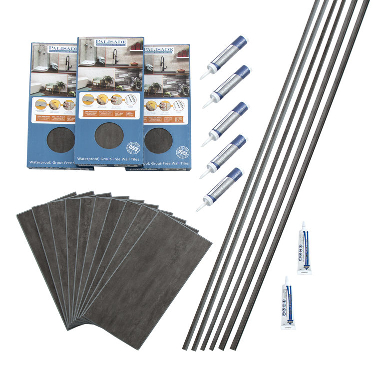 Ashen Slate Vinyl Interlocking Tile Shower Kit, 23.2 in x 11.1 in