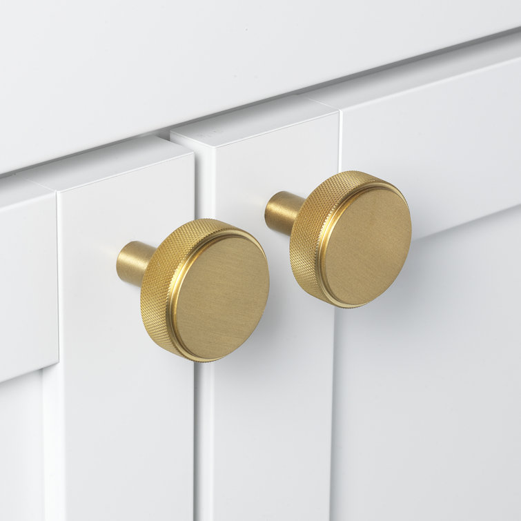 Gold Brushed Round Knurled Cabinet Knob with Mounting Hardware