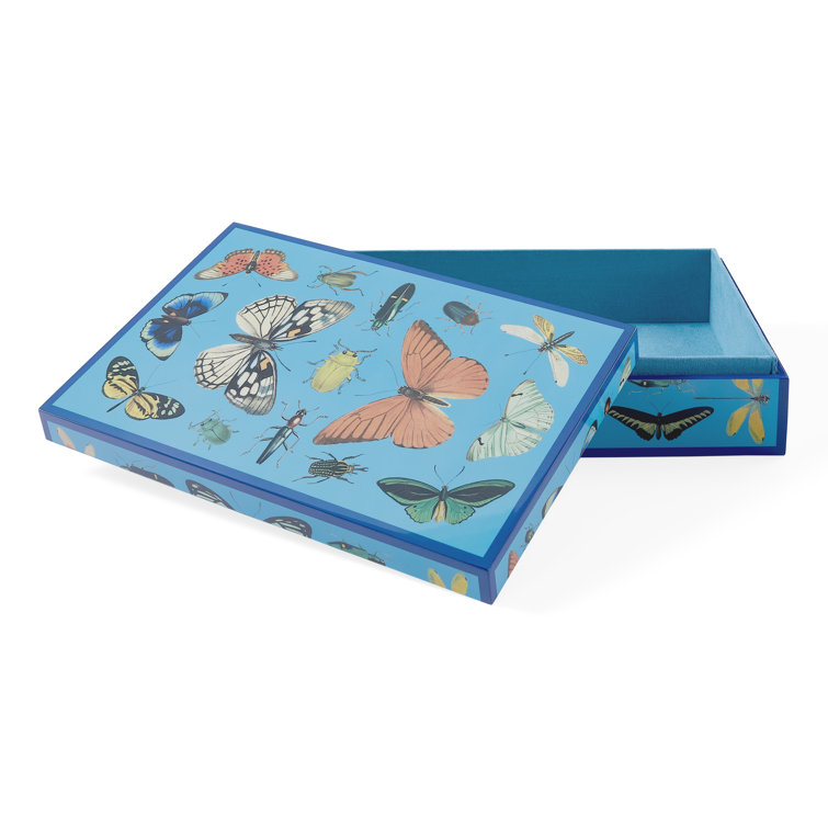 Large Peacock Blue Lacquer Botanist Box with Fabric Interior