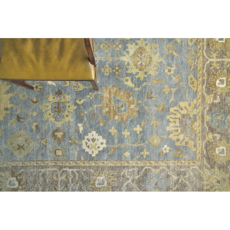 Hand-Knotted Gray and Blue Wool Oriental 8' x 10' Rug