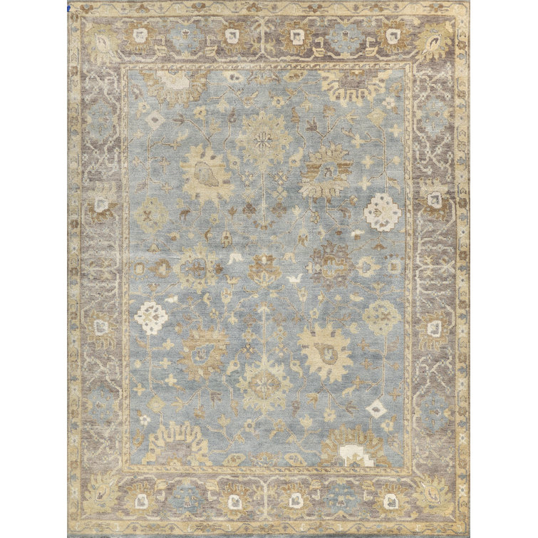 Hand-Knotted Gray and Blue Wool Oriental 8' x 10' Rug