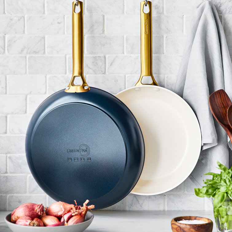 Sky Blue and Gold Ceramic Nonstick Frying Pan Set