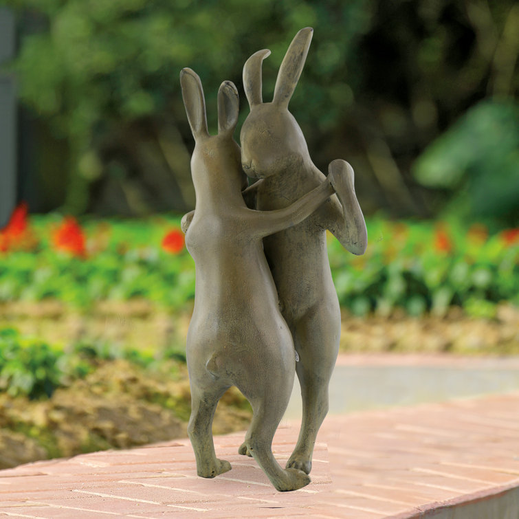 Whimsical Dancing Rabbit Couple Garden Sculpture in Recycled Aluminum