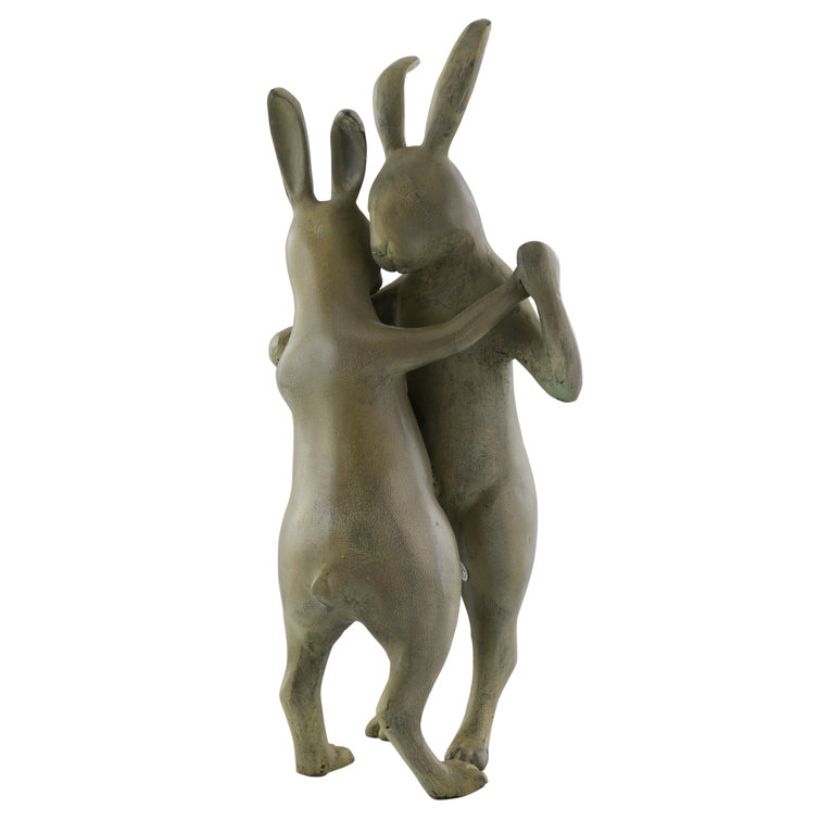 Whimsical Dancing Rabbit Couple Garden Sculpture in Recycled Aluminum