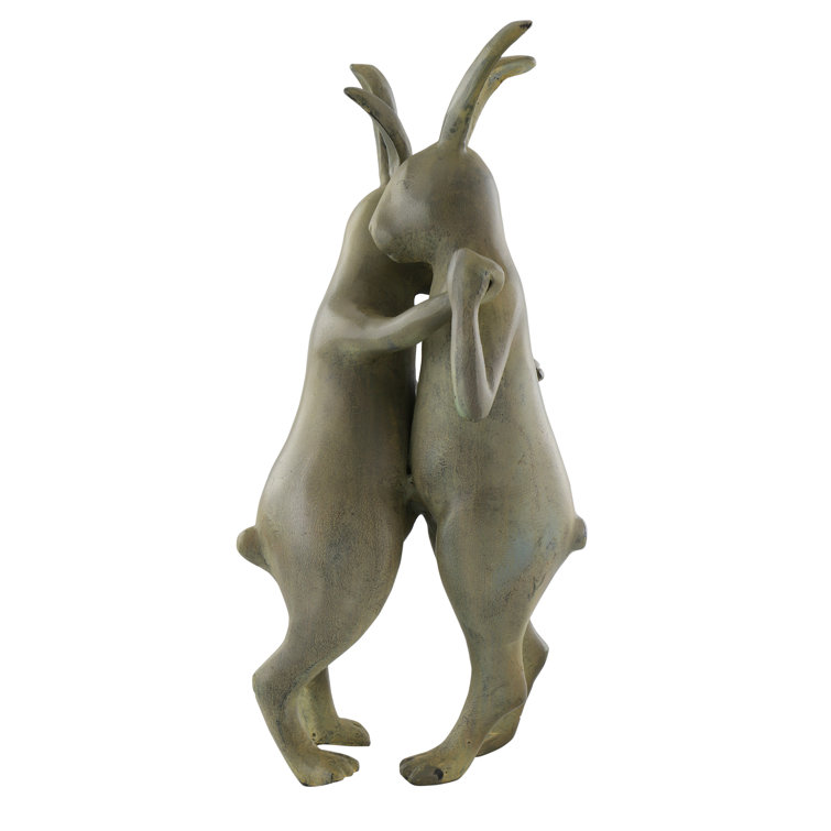 Whimsical Dancing Rabbit Couple Garden Sculpture in Recycled Aluminum