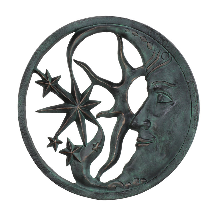 Celestial Moon and Stars Blue Aluminum Outdoor Wall Plaque