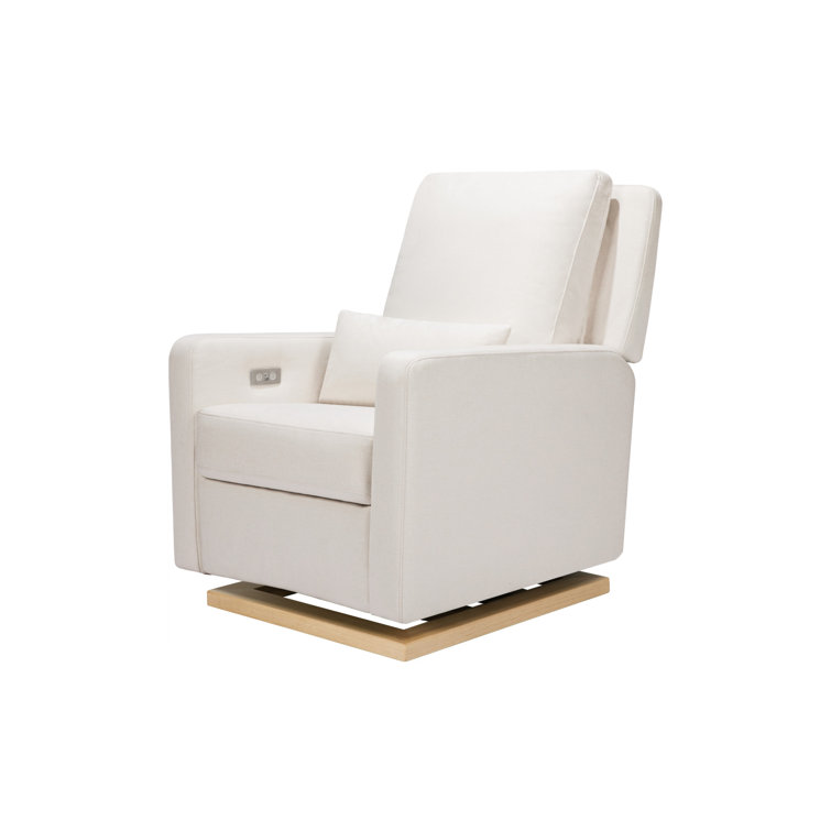 Sigi Minimalist Cream Eco-Weave Glider Recliner with Light Wood Base