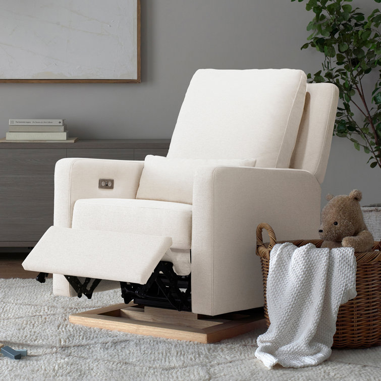 Sigi Minimalist Cream Eco-Weave Glider Recliner with Light Wood Base