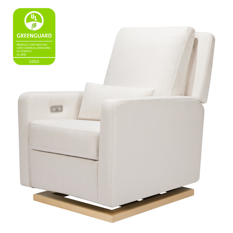Sigi Minimalist Cream Eco-Weave Glider Recliner with Light Wood Base