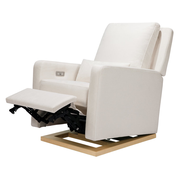 Sigi Minimalist Cream Eco-Weave Glider Recliner with Light Wood Base